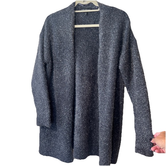 Lane‎ Bryant Eye Lash Glitter Cardigan Sweater Women 10/12 Gray Open Front EUC - Picture 4 of 9